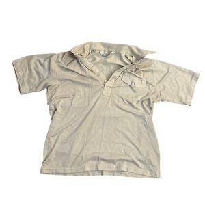 Vintage JCPenney MW Mens Large Tan Beige Short Sleeve Polo Shirt Chest Pocket L
